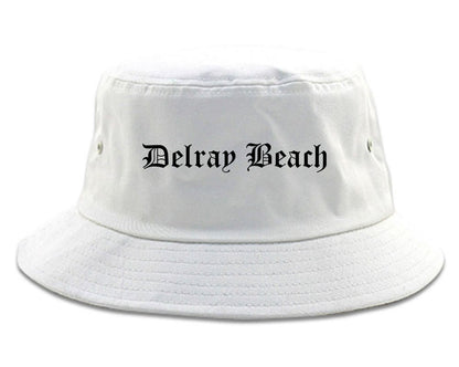 Delray Beach Florida FL Old English Mens Bucket Hat White