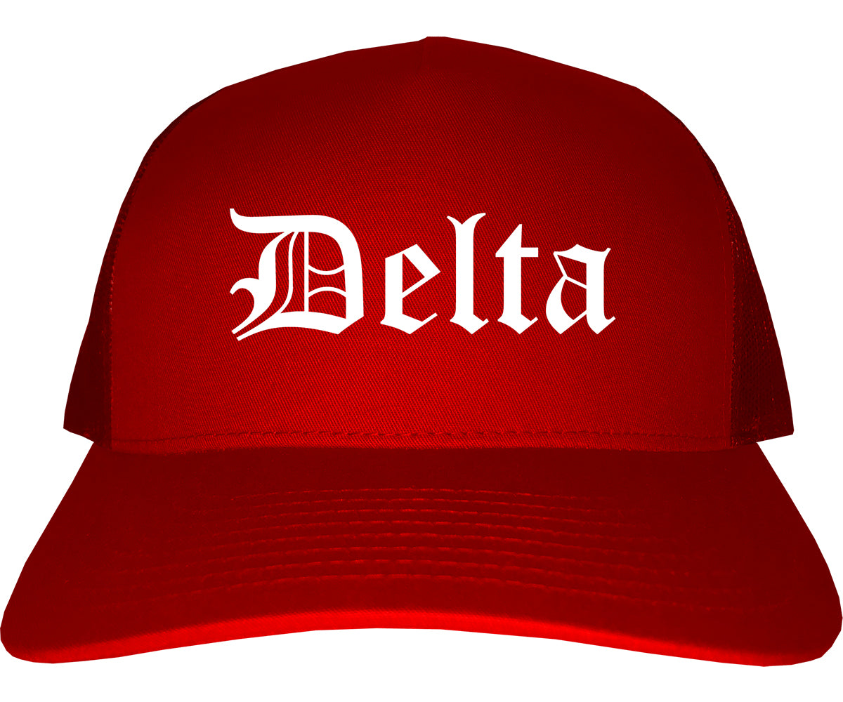 Delta Colorado CO Old English Mens Trucker Hat Cap Red