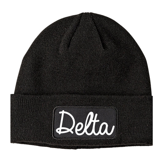 Delta Colorado CO Script Mens Knit Beanie Hat Cap Black