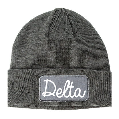 Delta Colorado CO Script Mens Knit Beanie Hat Cap Grey