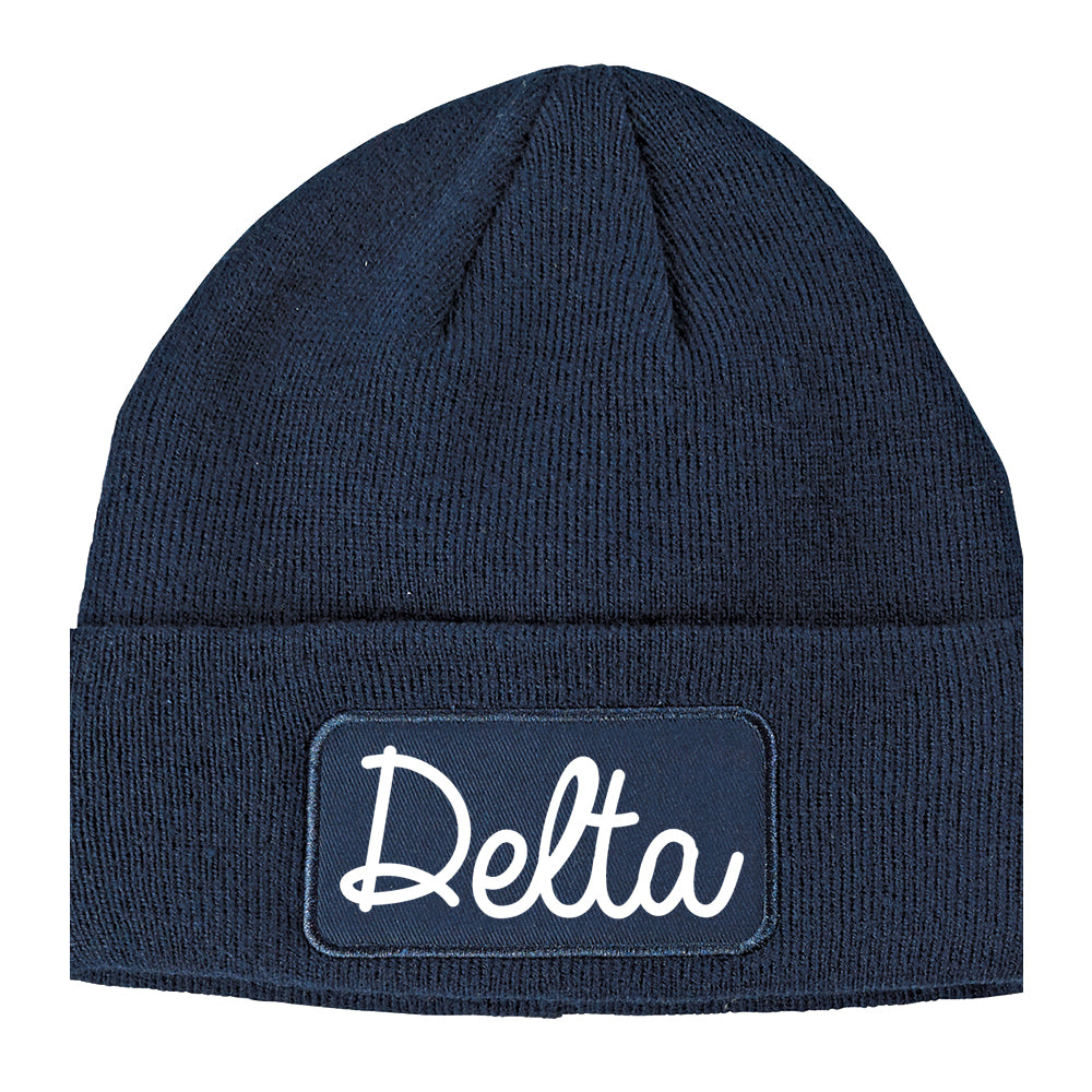 Delta Colorado CO Script Mens Knit Beanie Hat Cap Navy Blue