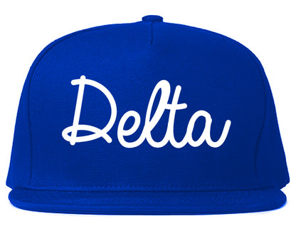 Delta Colorado CO Script Mens Snapback Hat Royal Blue