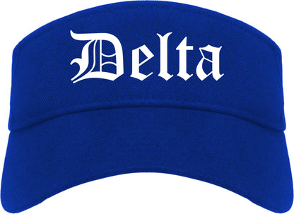 Delta Colorado CO Old English Mens Visor Cap Hat Royal Blue
