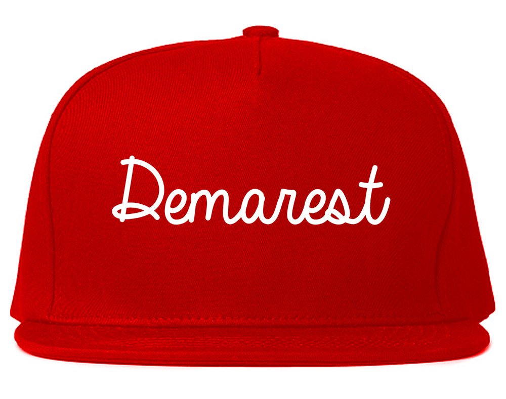 Demarest New Jersey NJ Script Mens Snapback Hat Red