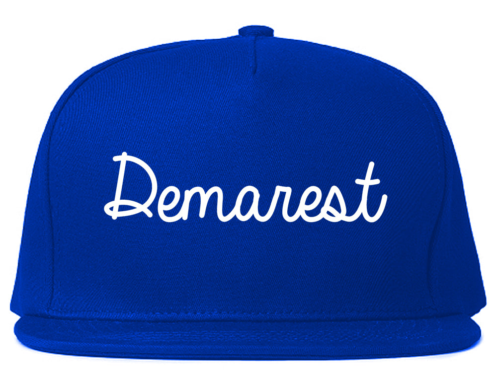 Demarest New Jersey NJ Script Mens Snapback Hat Royal Blue