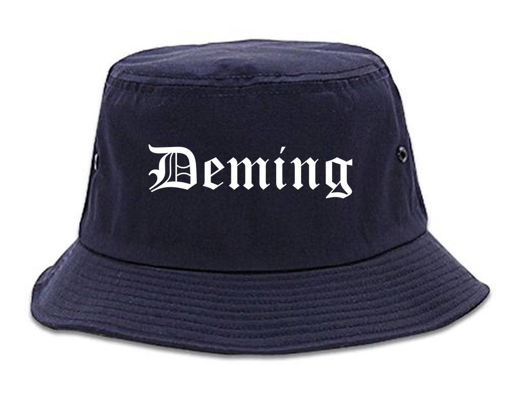 Deming New Mexico NM Old English Mens Bucket Hat Navy Blue