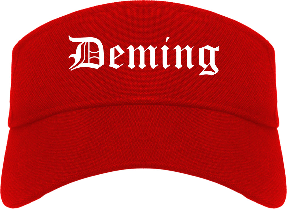 Deming New Mexico NM Old English Mens Visor Cap Hat Red