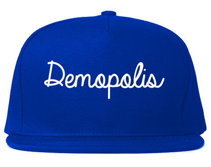 Demopolis Alabama AL Script Mens Snapback Hat Royal Blue