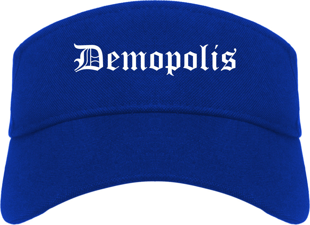 Demopolis Alabama AL Old English Mens Visor Cap Hat Royal Blue