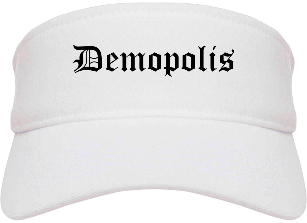 Demopolis Alabama AL Old English Mens Visor Cap Hat White