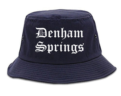 Denham Springs Louisiana LA Old English Mens Bucket Hat Navy Blue