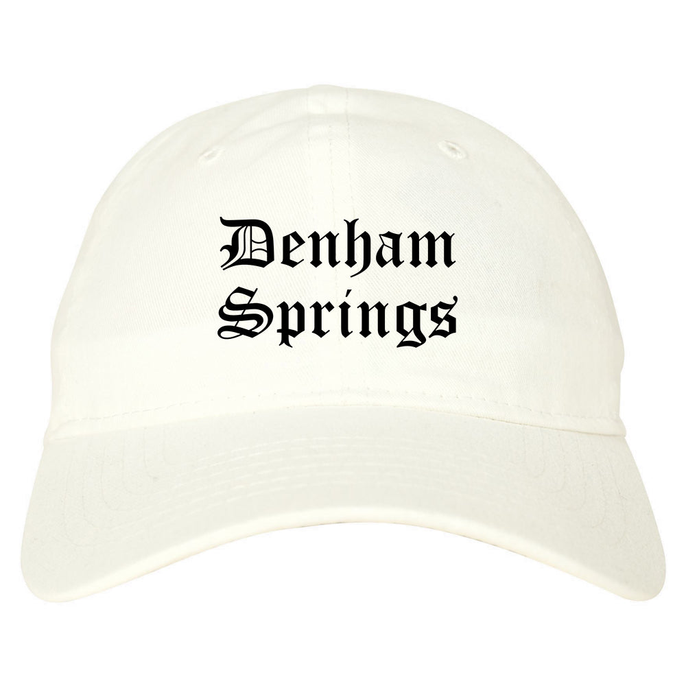 Denham Springs Louisiana LA Old English Mens Dad Hat Baseball Cap White
