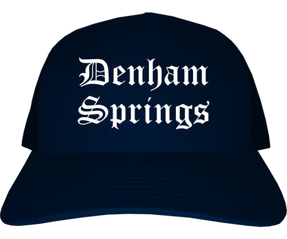 Denham Springs Louisiana LA Old English Mens Trucker Hat Cap Navy Blue