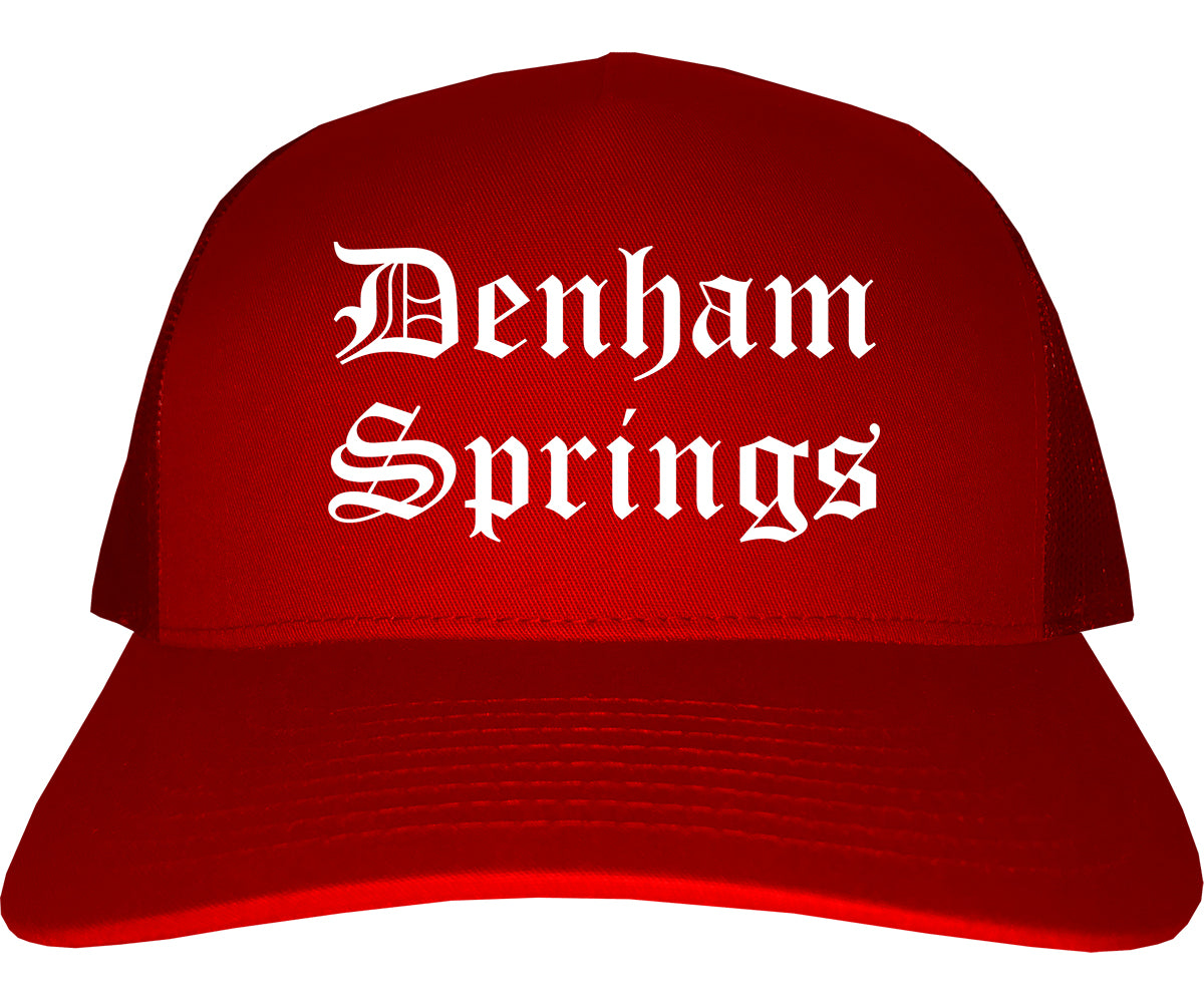 Denham Springs Louisiana LA Old English Mens Trucker Hat Cap Red