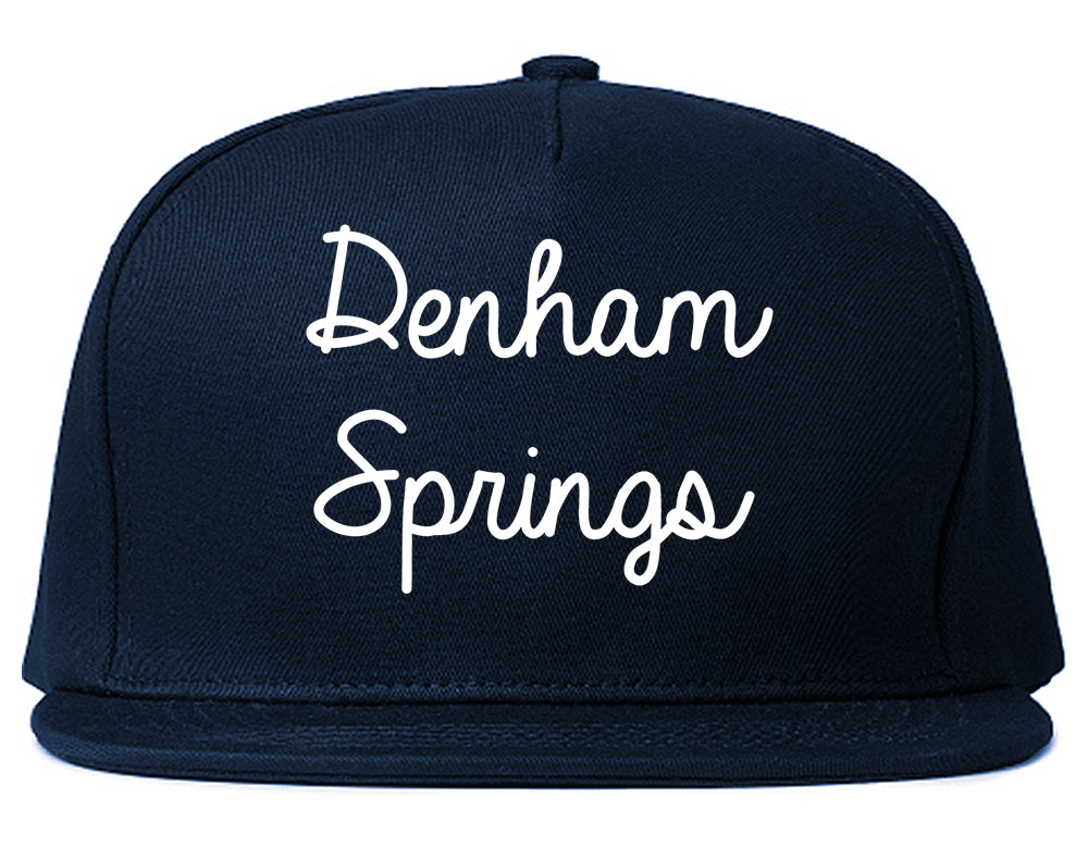 Denham Springs Louisiana LA Script Mens Snapback Hat Navy Blue