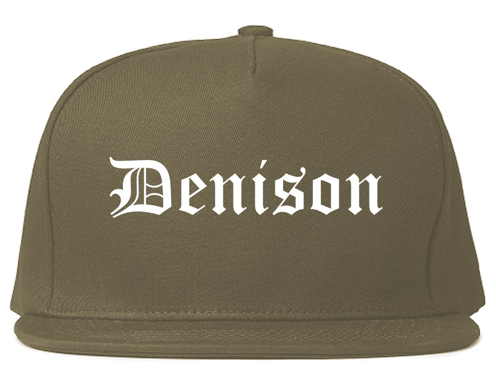 Denison Iowa IA Old English Mens Snapback Hat Grey