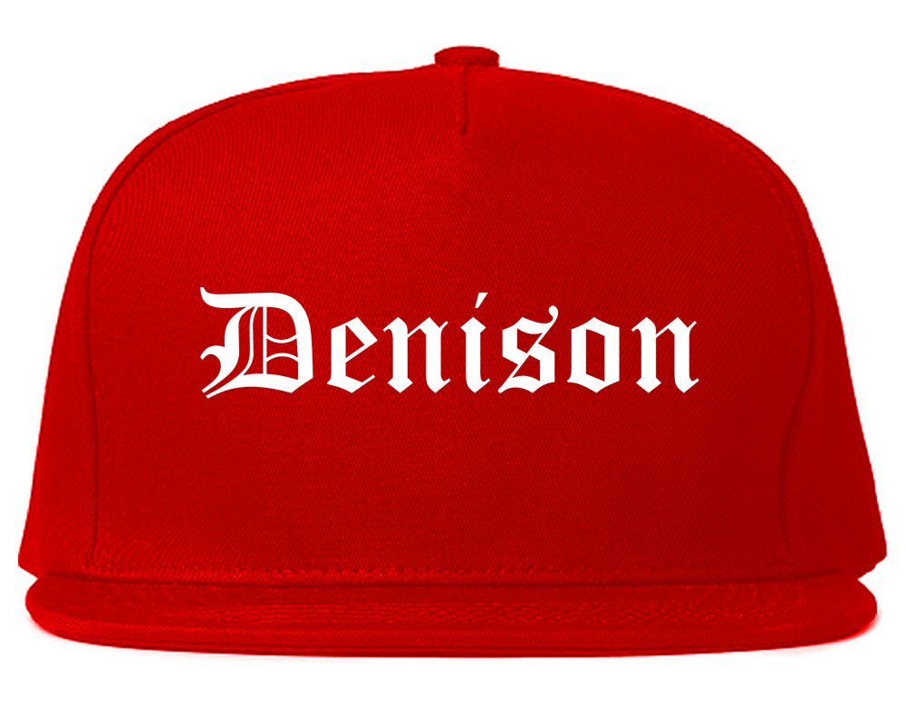 Denison Iowa IA Old English Mens Snapback Hat Red