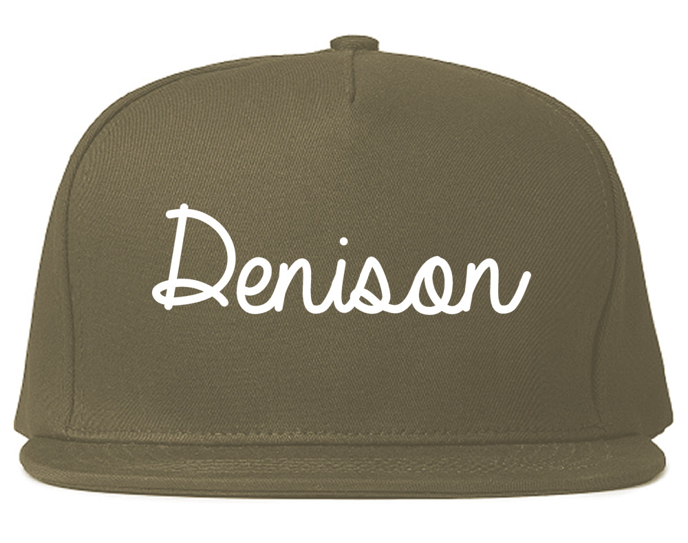 Denison Iowa IA Script Mens Snapback Hat Grey
