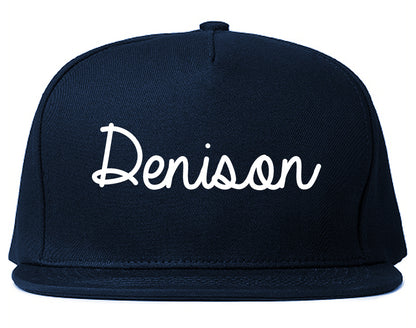 Denison Iowa IA Script Mens Snapback Hat Navy Blue