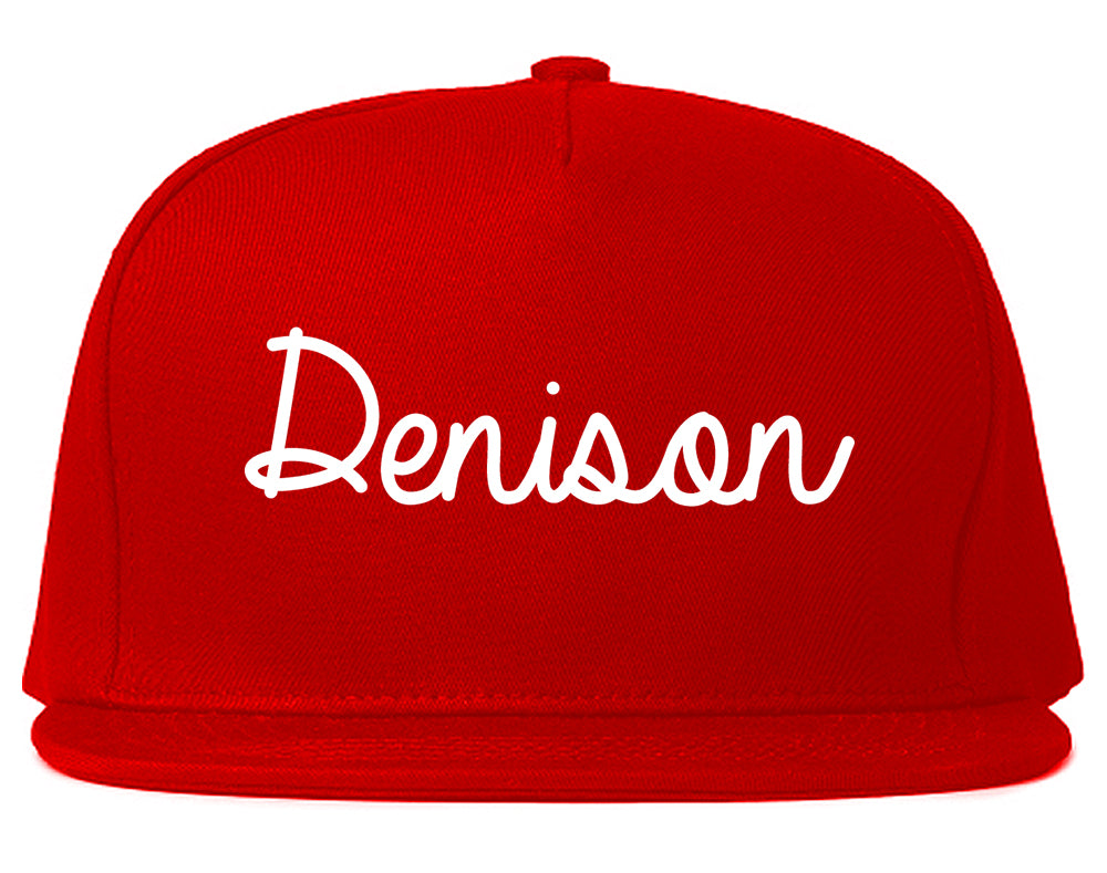 Denison Iowa IA Script Mens Snapback Hat Red