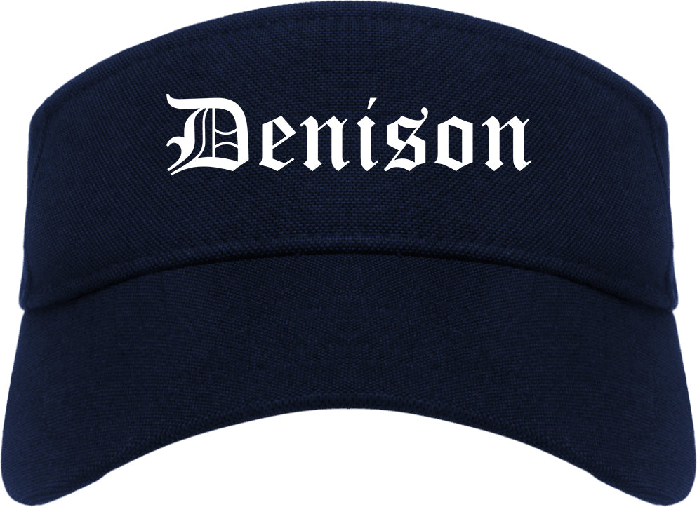 Denison Iowa IA Old English Mens Visor Cap Hat Navy Blue