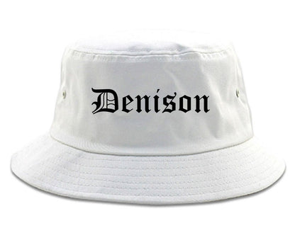 Denison Iowa IA Old English Mens Bucket Hat White