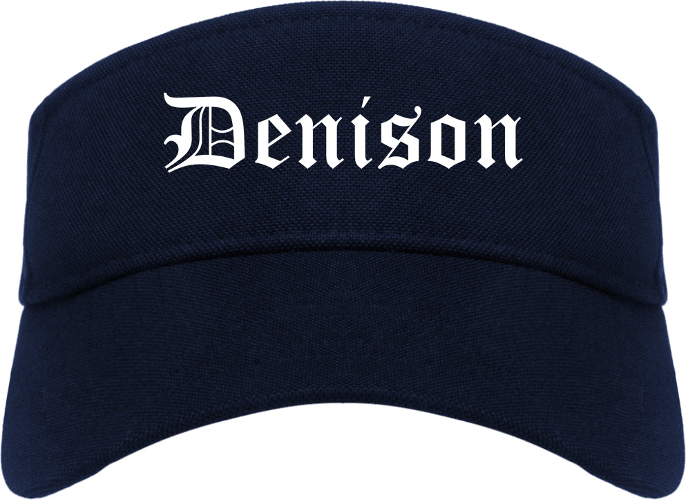 Denison Texas TX Old English Mens Visor Cap Hat Navy Blue