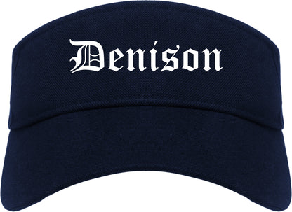 Denison Texas TX Old English Mens Visor Cap Hat Navy Blue