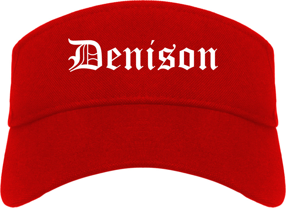 Denison Texas TX Old English Mens Visor Cap Hat Red