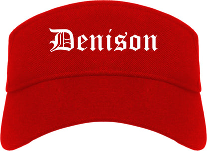Denison Texas TX Old English Mens Visor Cap Hat Red