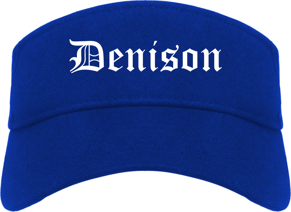 Denison Texas TX Old English Mens Visor Cap Hat Royal Blue