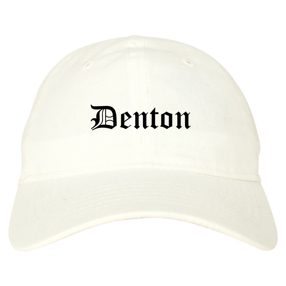 Denton Texas TX Old English Mens Dad Hat Baseball Cap White