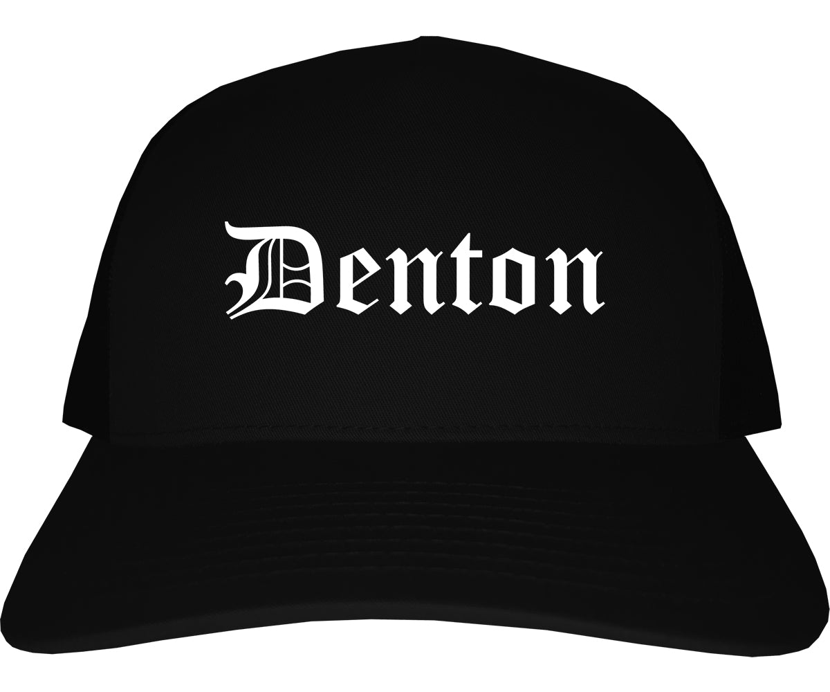 Denton Texas TX Old English Mens Trucker Hat Cap Black
