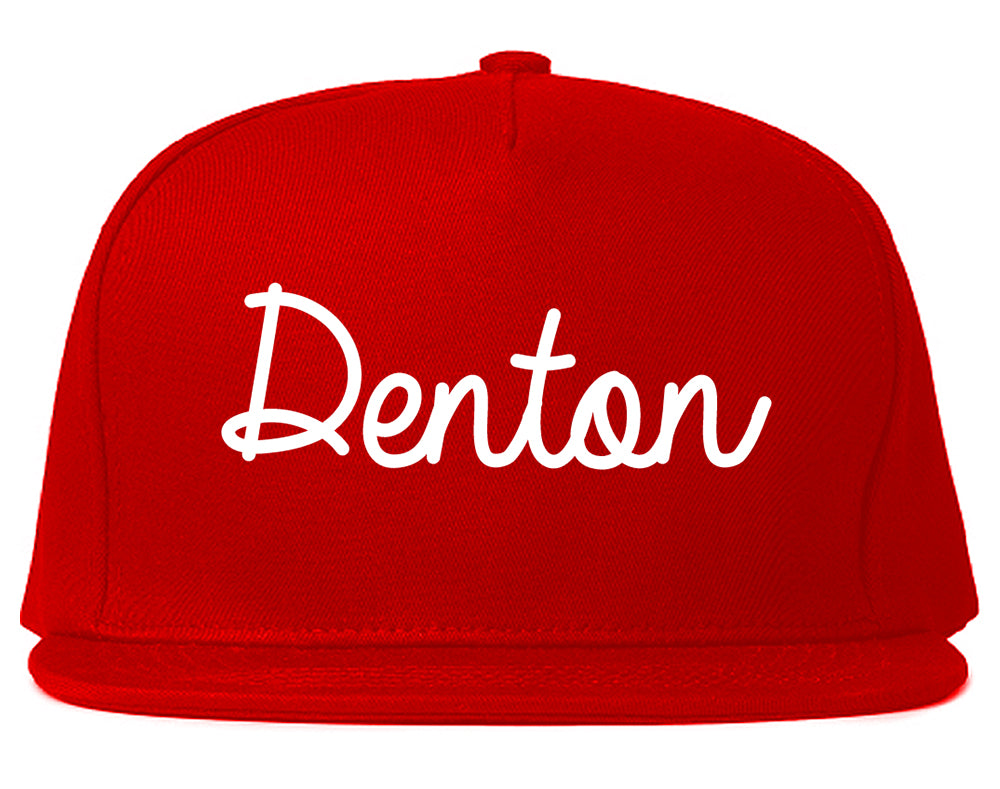 Denton Texas TX Script Mens Snapback Hat Red
