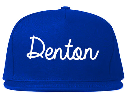 Denton Texas TX Script Mens Snapback Hat Royal Blue