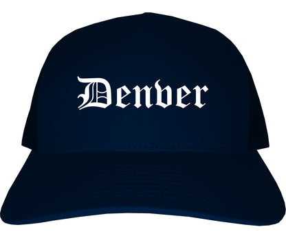Denver Colorado CO Old English Mens Trucker Hat Cap Navy Blue