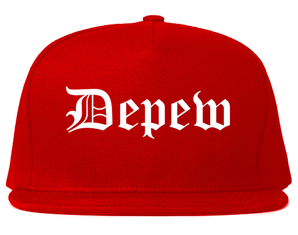 Depew New York NY Old English Mens Snapback Hat Red