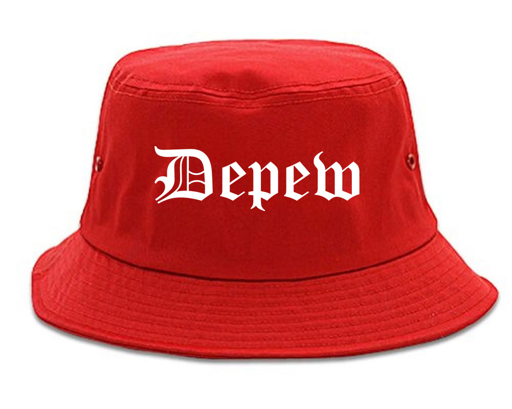 Depew New York NY Old English Mens Bucket Hat Red