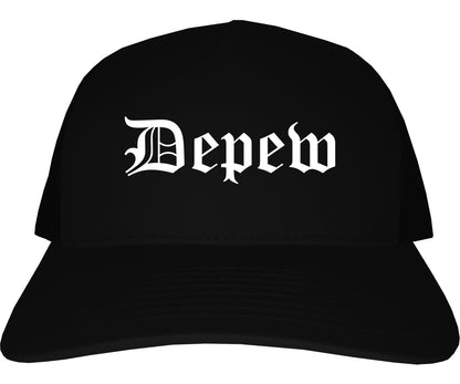 Depew New York NY Old English Mens Trucker Hat Cap Black