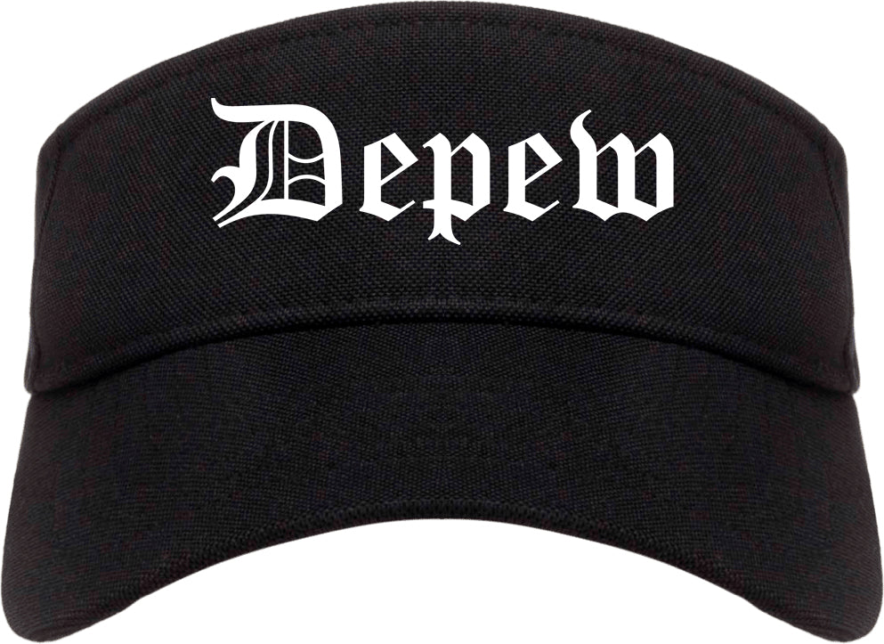 Depew New York NY Old English Mens Visor Cap Hat Black
