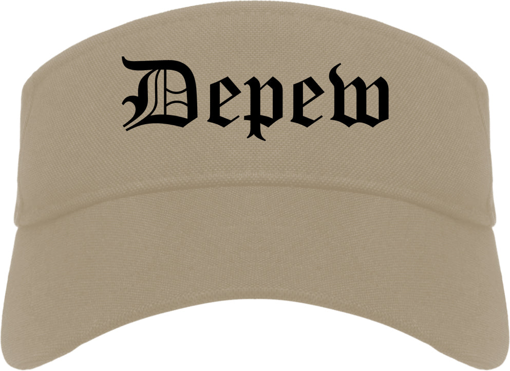 Depew New York NY Old English Mens Visor Cap Hat Khaki