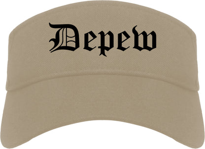 Depew New York NY Old English Mens Visor Cap Hat Khaki