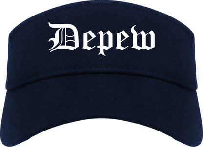 Depew New York NY Old English Mens Visor Cap Hat Navy Blue