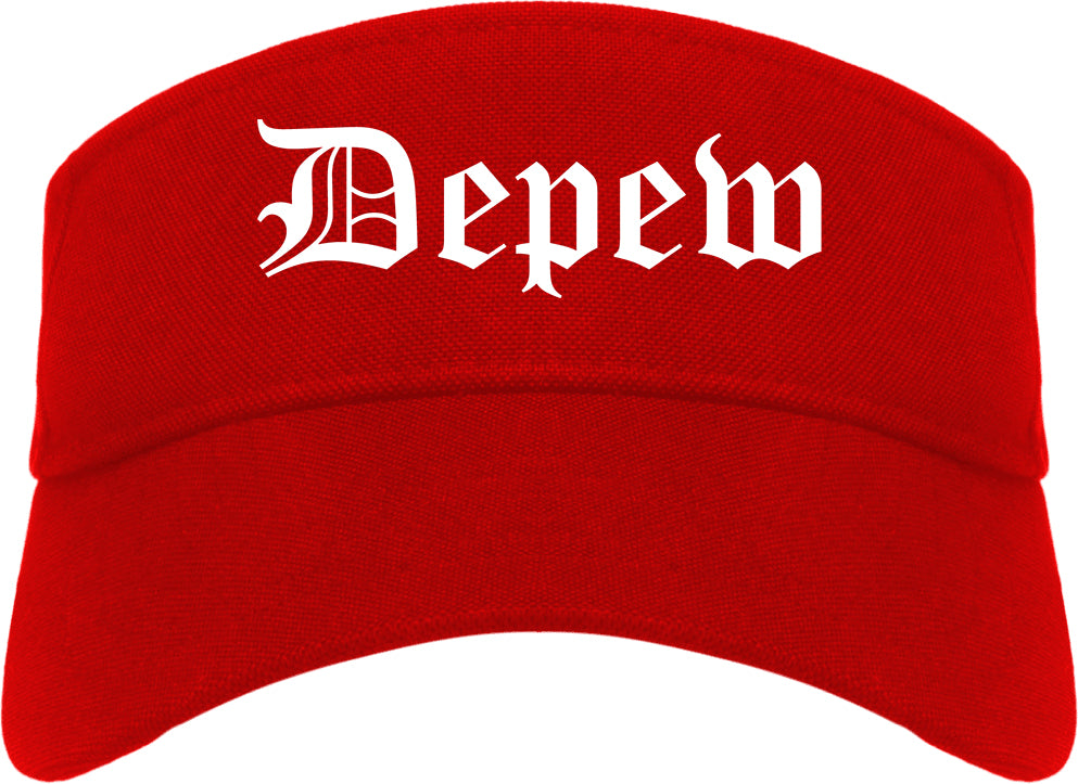 Depew New York NY Old English Mens Visor Cap Hat Red