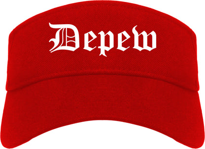 Depew New York NY Old English Mens Visor Cap Hat Red