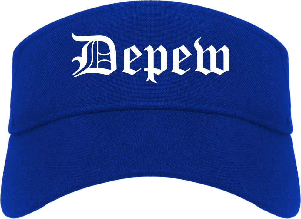 Depew New York NY Old English Mens Visor Cap Hat Royal Blue