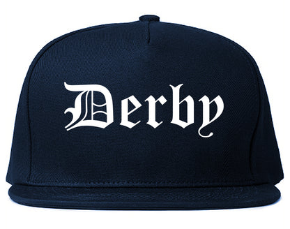 Derby Connecticut CT Old English Mens Snapback Hat Navy Blue