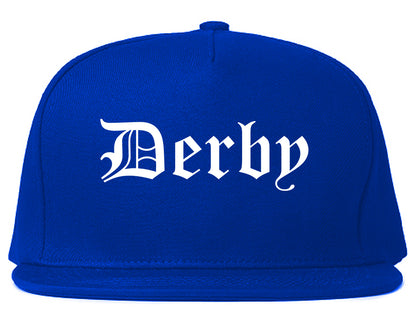 Derby Connecticut CT Old English Mens Snapback Hat Royal Blue
