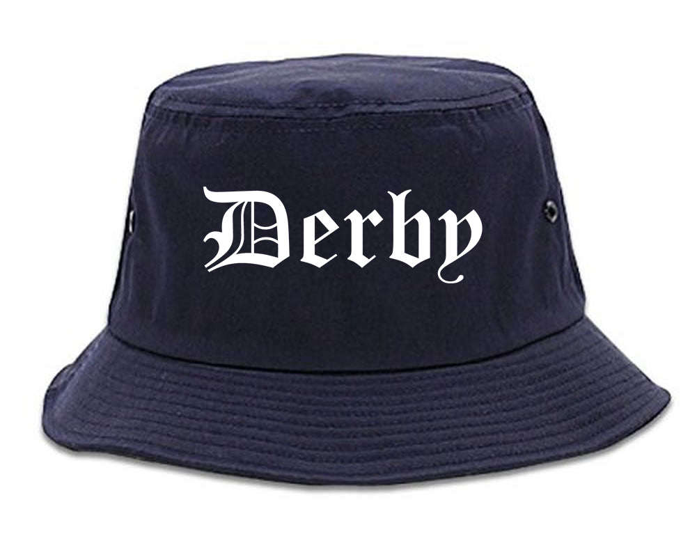 Derby Connecticut CT Old English Mens Bucket Hat Navy Blue