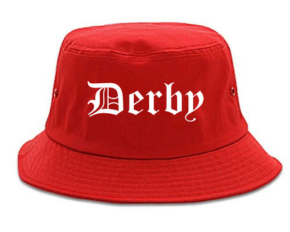 Derby Connecticut CT Old English Mens Bucket Hat Red
